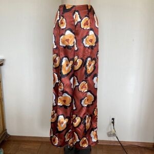 Satin high waist floral printed wide leg trousers pants, with tags 6